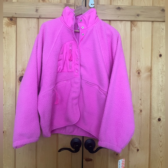 NWT Free People Women's Hit The Slopes Fleece Jacket, Magenta Minx Sz Large - Picture 6 of 10